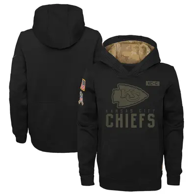 Youth Kansas City Chiefs Black 2020 Salute to Service Pullover Performance Hoodie